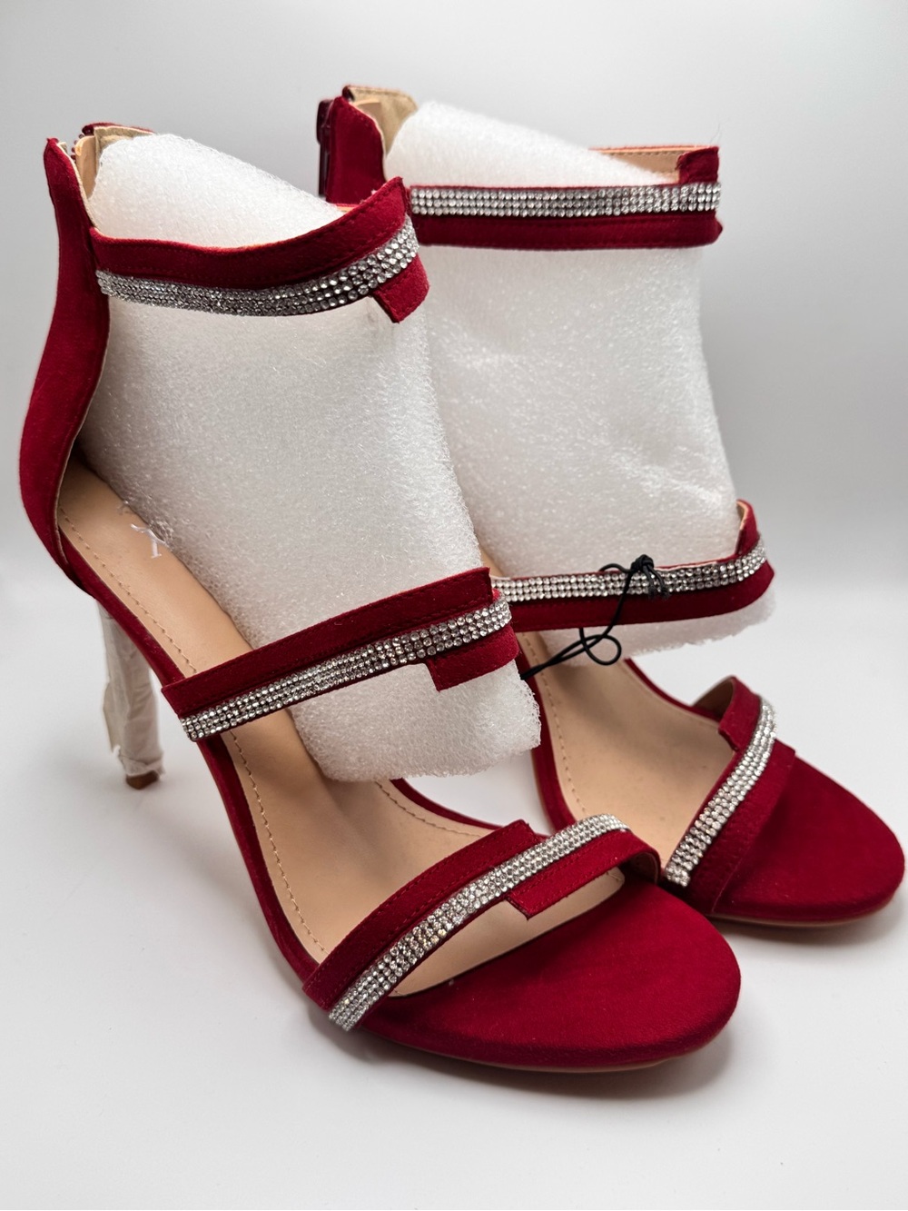 Women's Red Rhinestone Strap High Heel Sandals
